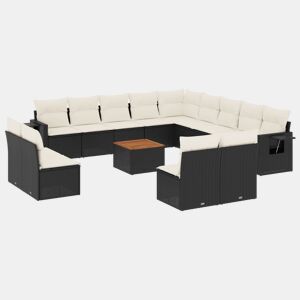 vidaXL 14 pcs conjunto de sofás p jardim c almofadões vime PE preto