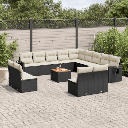 vidaXL 14 pcs conjunto de sofás p jardim c almofadões vime PE preto vidaXL 14 pcs conjunto de sofás p jardim c almofadões vime PE preto