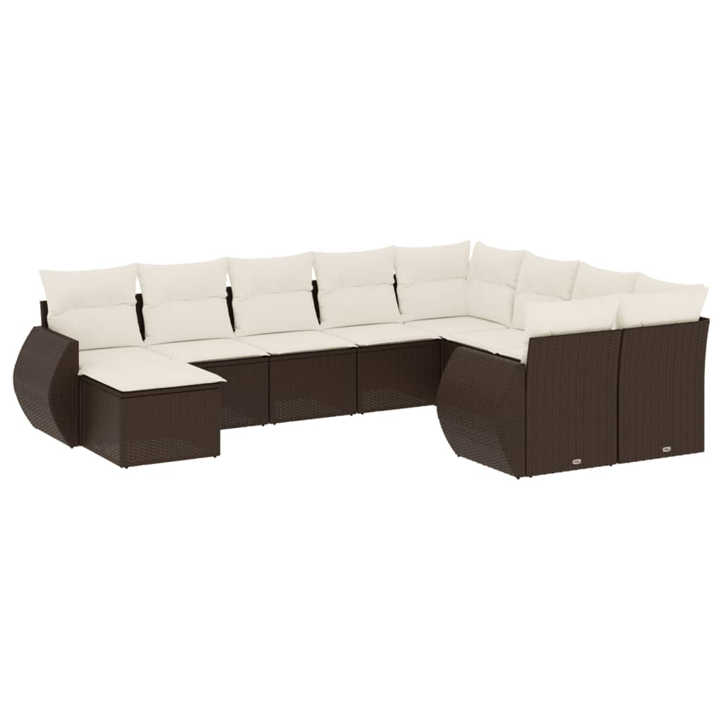 vidaxl set de sofas de jardin 10 pzas y cojines ratan sintetico marron