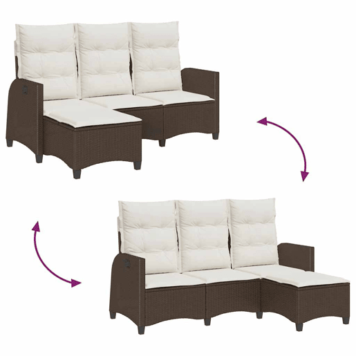 vidaXL Sofá de jardim reclinável em forma de L com almofadões vime PE