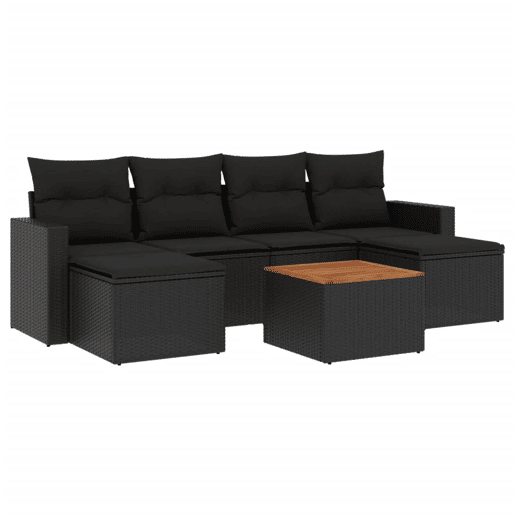 vidaXL 7 pcs conjunto de sofás p jardim c almofadões vime PE preto
