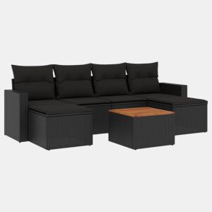 vidaXL 7 pcs conjunto de sofás p jardim c almofadões vime PE preto