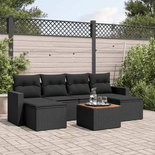 vidaXL 7 pcs conjunto de sofás p jardim c almofadões vime PE preto