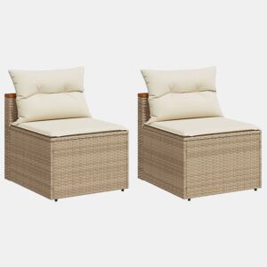 vidaXL Sofás de jardim sem braços com almofadões 2 pcs vime PE bege