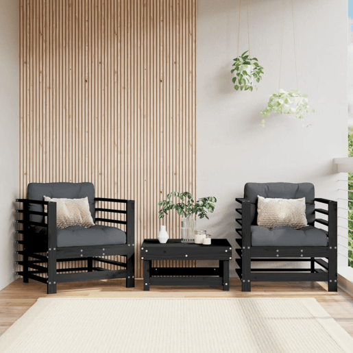 vidaXL Cadeiras de jardim 2 pcs madeira de pinho maciça preto