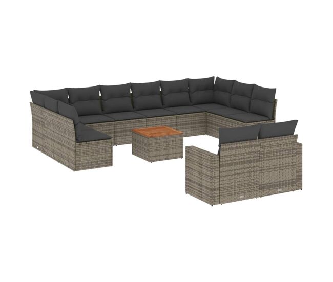 Vidaxl set sofás de jardín con cojines 13 piezas ratán sintético gris