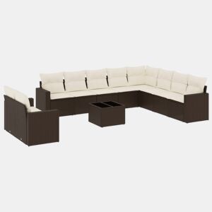 vidaXL 11 pcs conjunto sofás de jardim c almofadões vime PE castanho