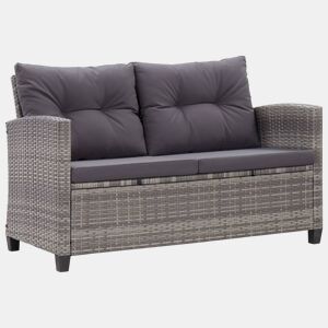 vidaXL Sofá de jardim 2 lugares com almofadões 124 cm vime PE cinzento