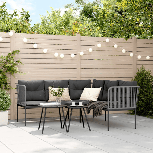 vidaXL Sofá de jardim c almofadões formato de L açotextilene preto vidaXL Sofá de jardim c almofadões formato de L açotextilene preto