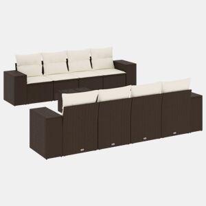 vidaXL 9 pcs conjunto sofás p jardim c almofadões vime PE castanho