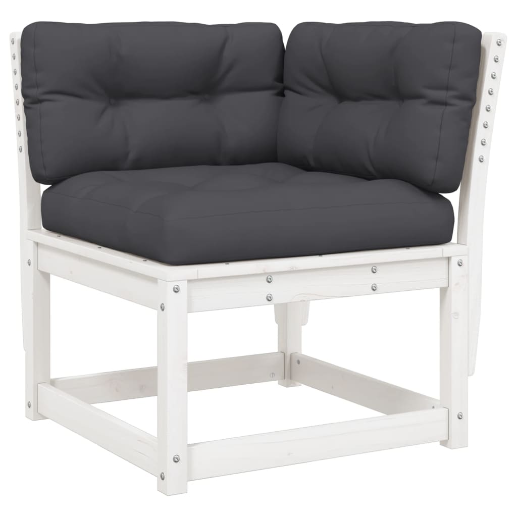 Vidaxl sofá esquinero jardín y cojines madera pino blanco 73x73x78 cm