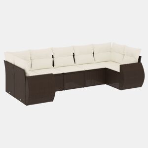 vidaXL 7 pcs conjunto de sofás jardim c almofadões vime PE castanho