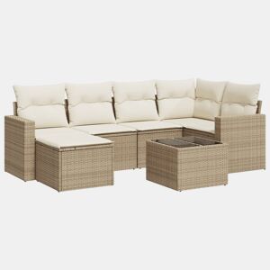 vidaXL 7 pcs conjunto de sofás p jardim com almofadões vime PE bege