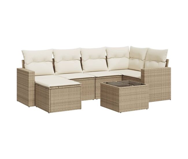 Vidaxl set sofás de jardín 7 piezas y cojines ratán sintético beige