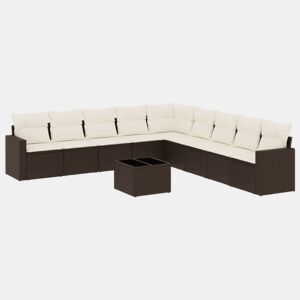 vidaXL 10 pcs conj. sofás jardim com almofadões vime PE castanho