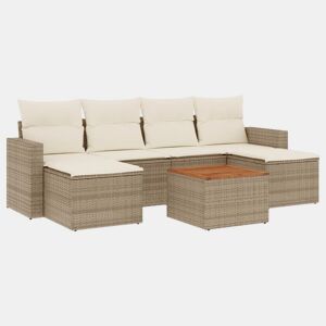 vidaXL 7 pcs conjunto de sofás p jardim com almofadões vime PE bege