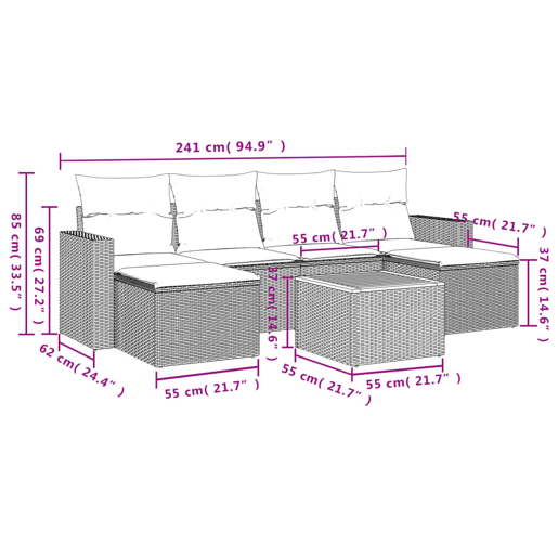 vidaXL 7 pcs conjunto de sofás p jardim com almofadões vime PE bege vidaXL 7 pcs conjunto de sofás p jardim com almofadões vime PE bege
