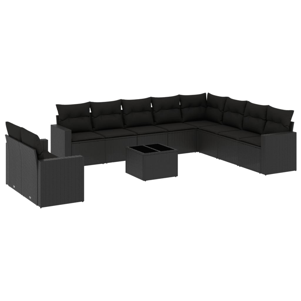 Vidaxl set de sofás de jardín 11 pzas y cojines ratán sintético negro