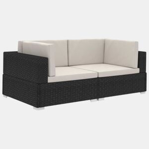 vidaXL Cadeiras de canto seccionais 2 pcs c almofadões vime PE preto
