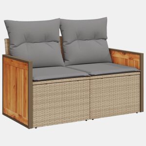 vidaXL Sofá de jardim de 2 lugares com almofadões vime PE bege