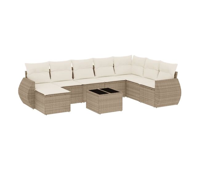 Vidaxl set de sofás de jardín 9 pzas con cojines ratán sintético beige