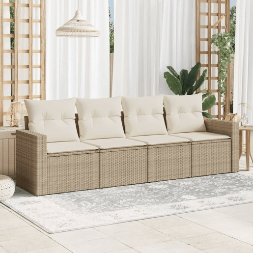 vidaXL 4 pcs conjunto de sofás para jardim c almofadões vime PE bege