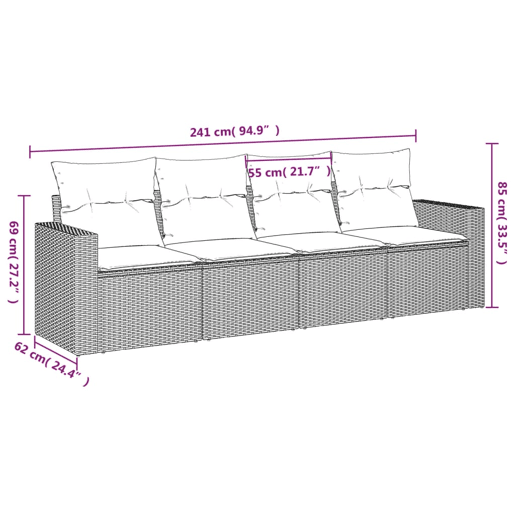 vidaXL 4 pcs conjunto de sofás para jardim c almofadões vime PE bege