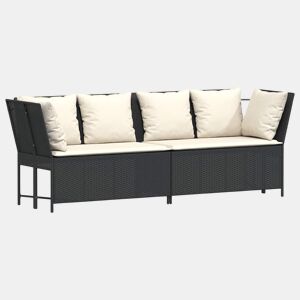 vidaXL Sofá de jardim com almofadões vime PE preto
