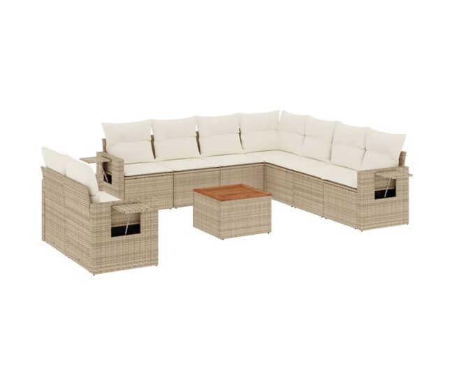 Vidaxl juego de sofás jardín con cojines beige 10 pzas ratán sintético