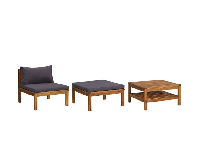 Vidaxl muebles de jardín 3 pzas con cojines madera acacia gris oscuro
