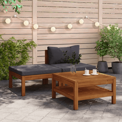 vidaXL 3 pcs conj. lounge de jardim c almofadões cinza-escuro acácia