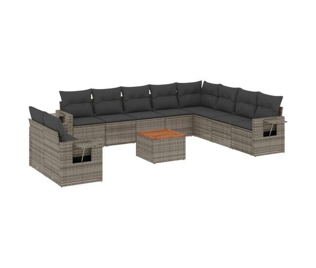 Vidaxl set de sofás de jardín 11 pzas y cojines ratán sintético gris