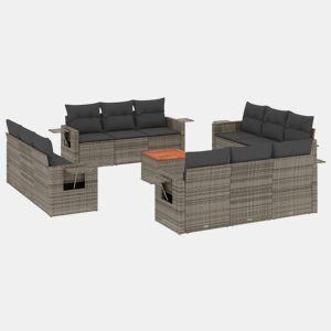 vidaXL 13 pcs conjunto sofás p jardim c almofadões vime PE cinzento