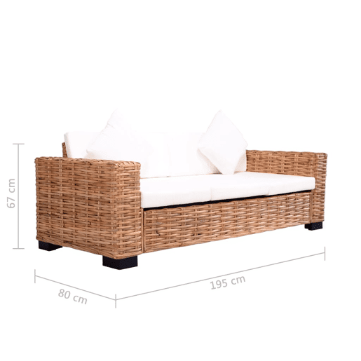 vidaXL Sofá de jardim com 3 lugares em vime genuíno vidaXL Sofá de jardim com 3 lugares em vime genuíno