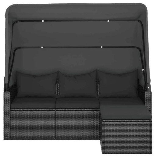 vidaXL Sofá de jardim de 3 lugares c tetoapoio de pés vime PE preto vidaXL Sofá de jardim de 3 lugares c tetoapoio de pés vime PE preto