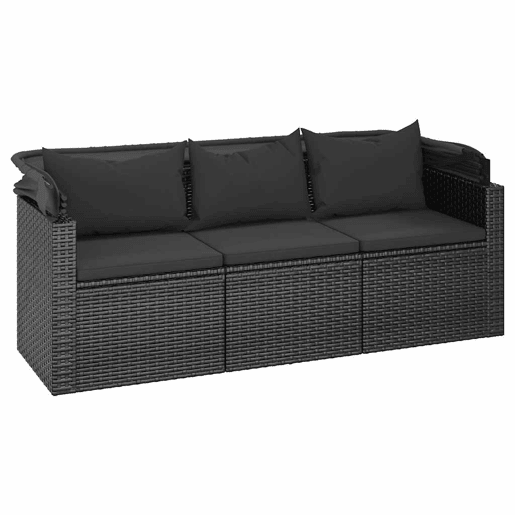 vidaXL Sofá de jardim de 3 lugares c tetoapoio de pés vime PE preto vidaXL Sofá de jardim de 3 lugares c tetoapoio de pés vime PE preto