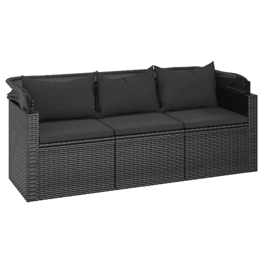 vidaXL Sofá de jardim de 3 lugares c tetoapoio de pés vime PE preto vidaXL Sofá de jardim de 3 lugares c tetoapoio de pés vime PE preto