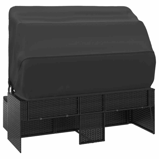 vidaXL Sofá de jardim de 3 lugares c tetoapoio de pés vime PE preto vidaXL Sofá de jardim de 3 lugares c tetoapoio de pés vime PE preto