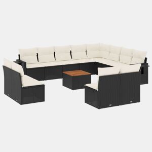 vidaXL 13 pcs conjunto de sofás de jardim com almofadões vime PE preto