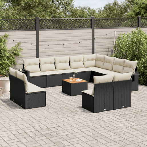 vidaXL 13 pcs conjunto de sofás de jardim com almofadões vime PE preto vidaXL 13 pcs conjunto de sofás de jardim com almofadões vime PE preto