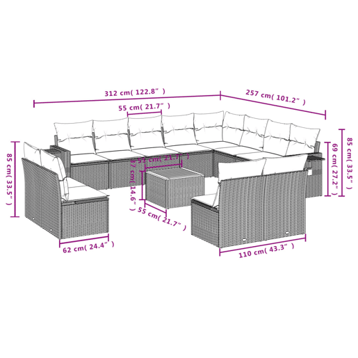 vidaXL 13 pcs conjunto de sofás de jardim com almofadões vime PE preto vidaXL 13 pcs conjunto de sofás de jardim com almofadões vime PE preto