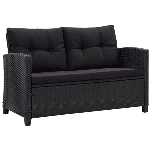 vidaXL Sofá de jardim 2 lugares com almofadões 124 cm vime PE preto