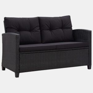 vidaXL Sofá de jardim 2 lugares com almofadões 124 cm vime PE preto