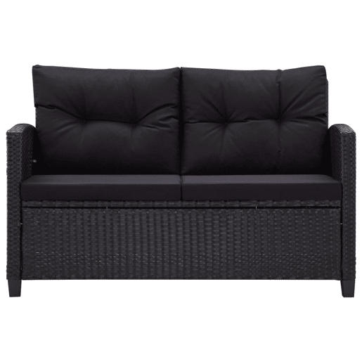 vidaXL Sofá de jardim 2 lugares com almofadões 124 cm vime PE preto