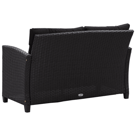 vidaXL Sofá de jardim 2 lugares com almofadões 124 cm vime PE preto