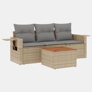 vidaXL 4 pcs conjunto de sofás para jardim c almofadões vime PE bege