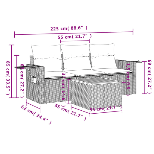 vidaXL 4 pcs conjunto de sofás para jardim c almofadões vime PE bege vidaXL 4 pcs conjunto de sofás para jardim c almofadões vime PE bege