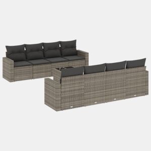 vidaXL 9 pcs conjunto sofás p jardim com almofadões vime PE cinzento