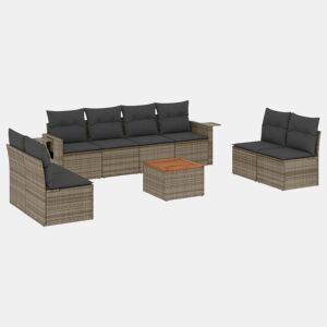 vidaXL 9 pcs conjunto sofás p jardim com almofadões vime PE cinzento