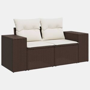 vidaXL Sofá de jardim com almofadões 2 lugares vime PE castanho